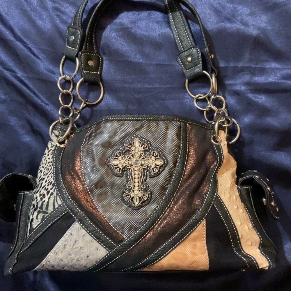 Black, Cross, Western, Animal Print Purse